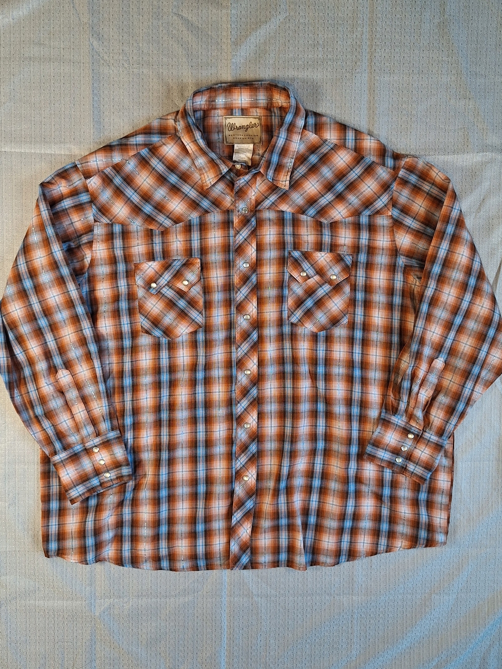 Wrangler Orange and Blue Plaid Western Button-Down Shirt Size 3XL